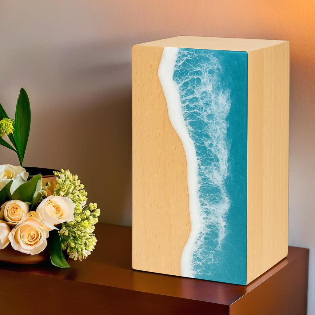 Wooden Urns for Human Ashes Adult Cremation Urns for Human Ashes Ocean Wave Design Wooden Urn Box Memorial Cremation Urn Box for Human & Pet Ashes