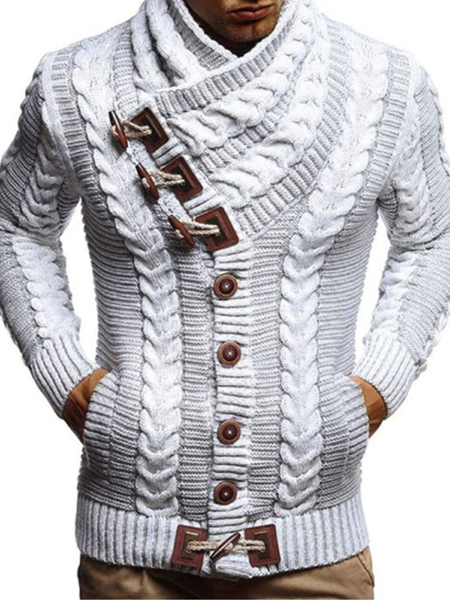 Fseason-Men Winter Sweater Thicken Slim Fit Thermal Knitting Cardigan Top 
