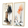 thumbnail image 3 of Designart "Majestic Watercolour Tree near Countryhouse II" Landscape Forest Framed Wall Art Set Of 2 - Country Black Framed Canvas Set For Living Room Decor, 3 of 6