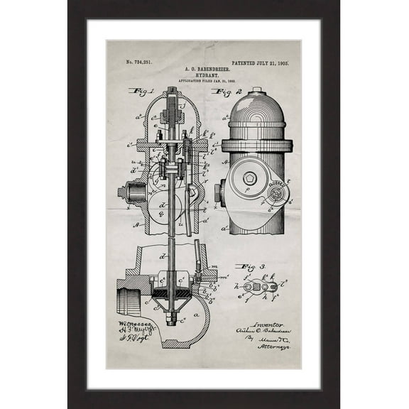 "Hydrant 1903 Old Paper" Framed Painting Print