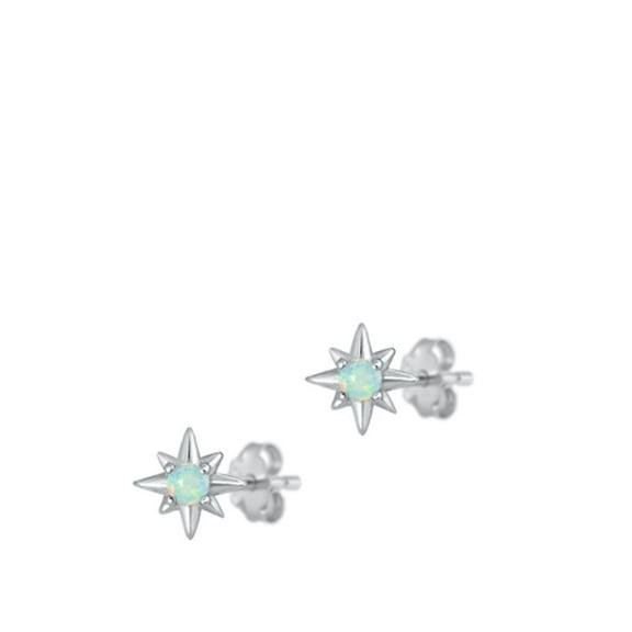 Sterling Silver White Simulated Opal North Star Earrings 925 Jewelry Female Unisex