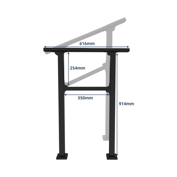 YUSAZENS 2 Step Outdoor Stair Railing, Aluminum Alloy Handrail with Iron Post and Crossbar, Matte Black Finish, Complete Mounting Hardware Included