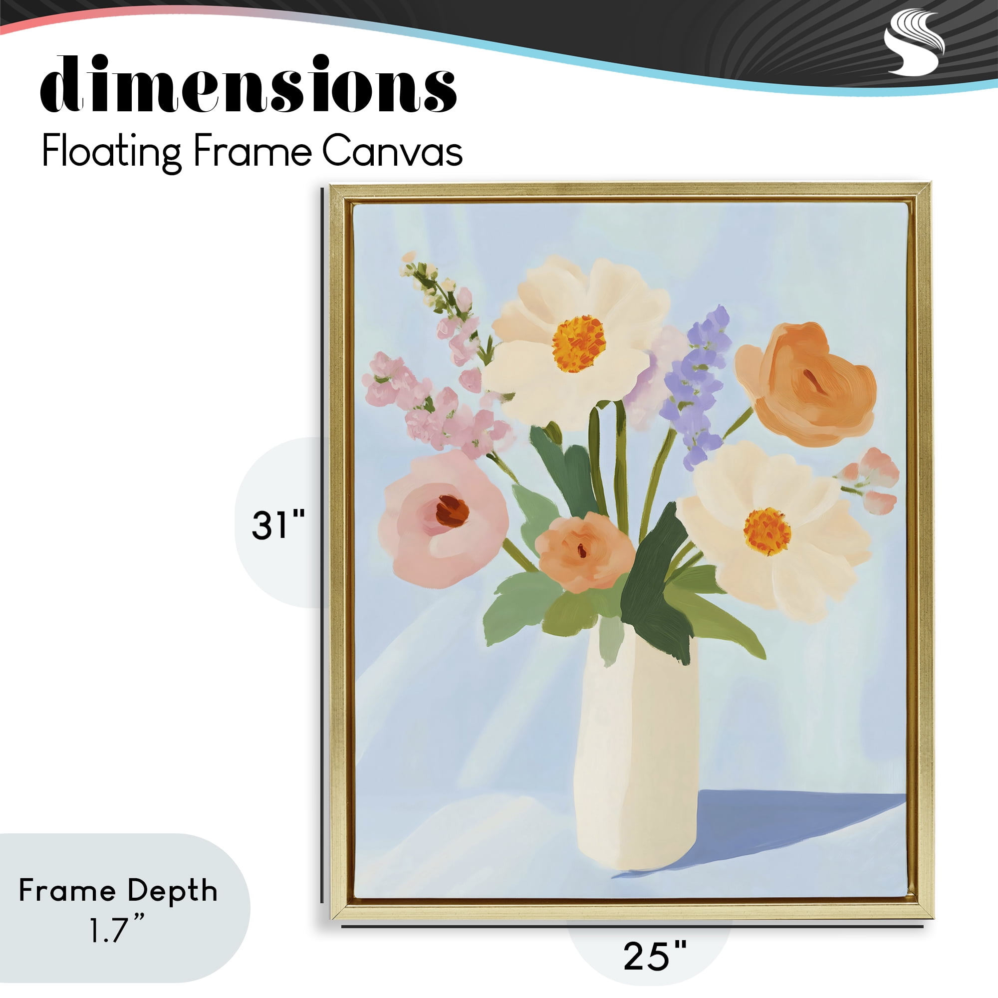 Stupell Industries Floral Bouquet in Sleek White Vase Gold Framed Floater Canvas Wall Art, design by The Prints Vibe