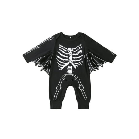

Sunisery Newborn Infant Unisex Baby Girl Boy Halloween Clothes Funny Bat Wings Romper Skeleton Bodysuit Outfits Black 2-3 Years