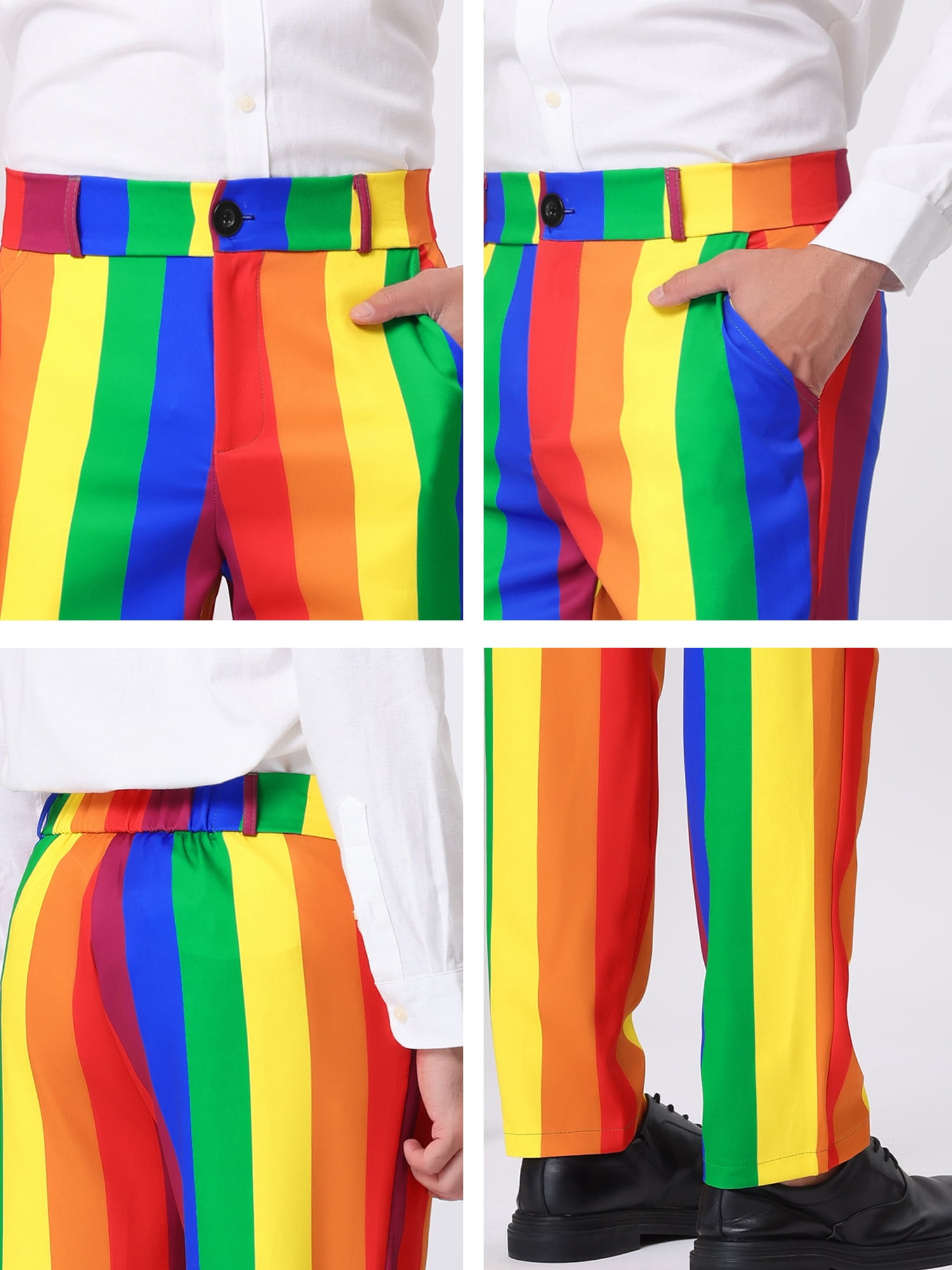 Unique Bargains Men's Striped Pants Business Skinny Fit Color Block Trousers 30 Multicolor