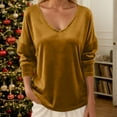 thumbnail image 2 of Hauts en Velours pour Femmes 2026 Mode Automne Hiver Manches Longues Col en V Rétro Décontracté T-Shirts pour Sortir, 2 of 4