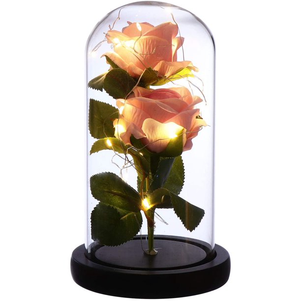 Pink Led Forever Rose Lighted Enchanted Rose in Glass Dome Rose