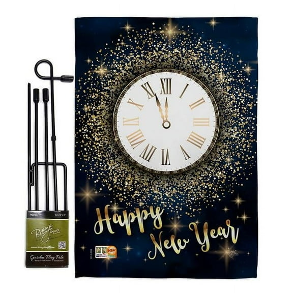 Breeze Decor BD-NE-GS-116011-IP-BO-D-US18-BD 13 x 18.5 in. Countdown New Year Winter Impressions Decorative Vertical Double Sided Garden Flag Set with Banner Pole