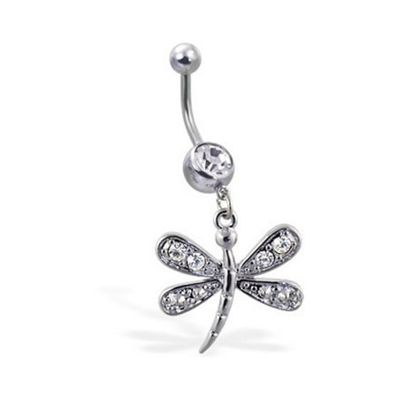Navel Ring With Dangling Jeweled Dragonfly