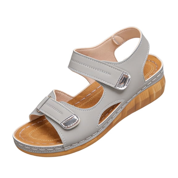Vamuko Orthopedic Sandals for Women, 2026 Open Toe Ankle Strap Walking Sandals, Summer Strappy Wedge Sandals with Arch Support,Wide Width Platform Sandals Gray