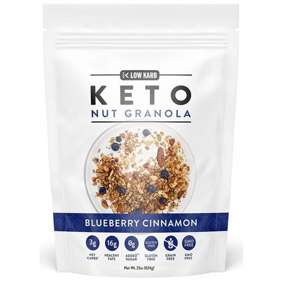 Low Karb NuTrail, Keto Blueberry Nut Granola Healthy Breakfast Cereal, Low Carb Snacks & Food, Almonds, Pecans, Coconut and More, 3 g Net Carbs, 1.37 lb, 22 Oz