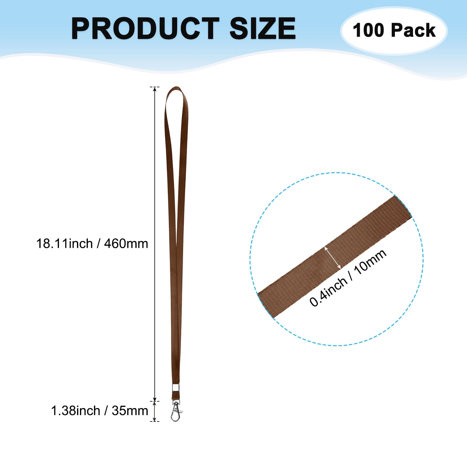Uxcell 100-Pack Lanyards for ID Badges, Brown 0.4 in Wide Keychain Flat Neck Lanyard Strap with Swivel Hook Clip ID Holder Folder
