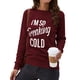thumbnail image 3 of Camisetas de mujer con cuello redondo y manga larga con estampado de letras, Top holgado informal para uso diario, Color rojo vino, palabras blancas S, 3 of 6