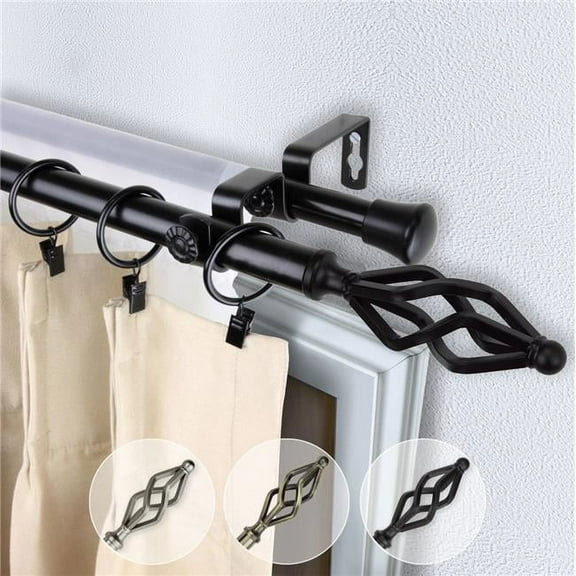 0.812 in. Dia. Vinci Double Curtain Rod, Black - 28-48 in.