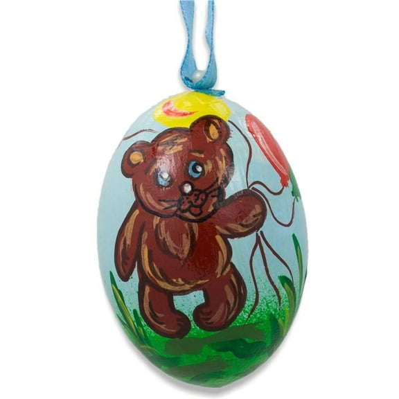 eddy Bear with Balloon Wooden Christmas Ornament 3 Inches