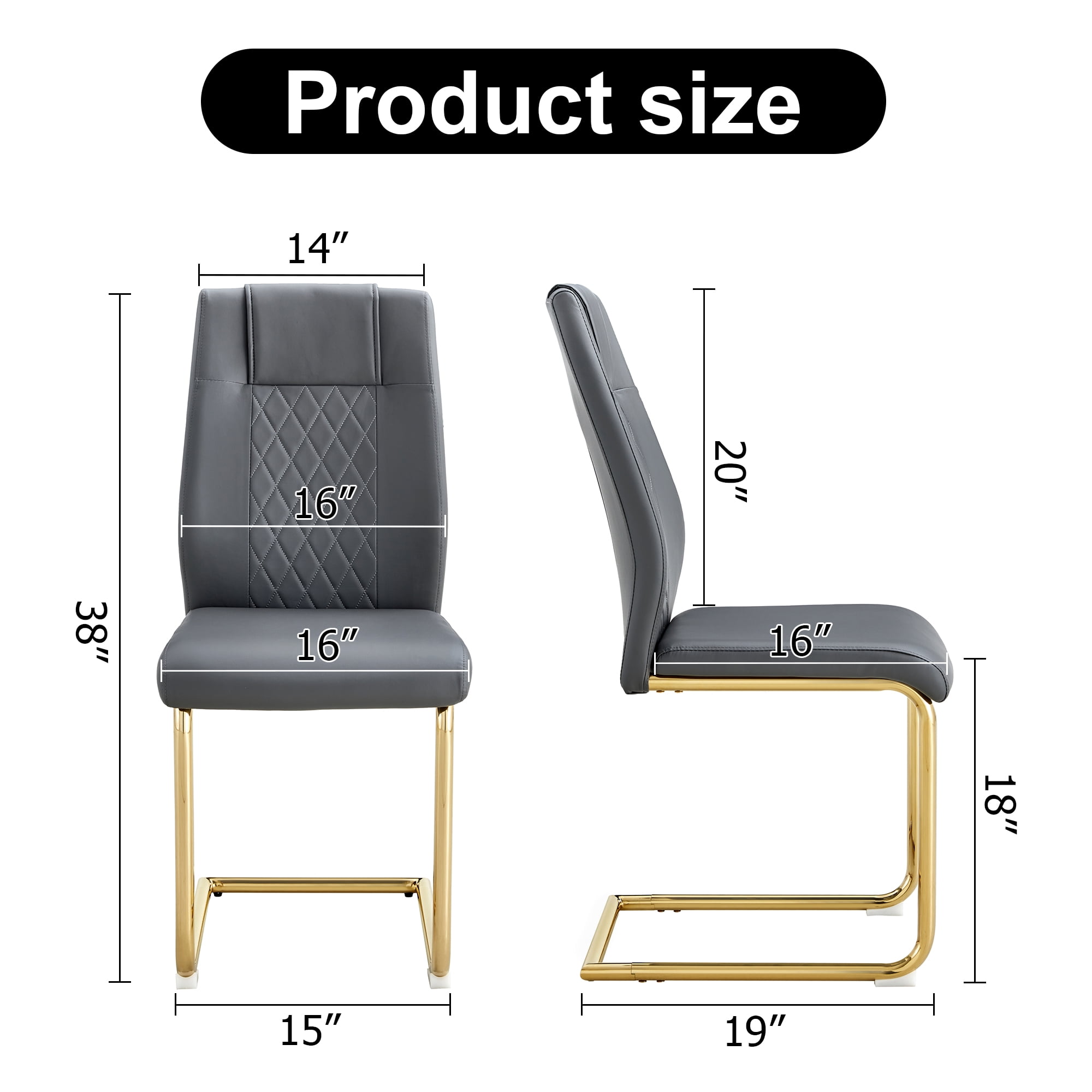 NYEESS Set of 4 Dark Gray Armless Dining Chairs with Waterproof Faux Leather Upholstered Seat Gold Electroplated Metal Frame for Kitchen Dining Room