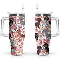 Stylish Dog Pattern Travel Mug - 40oz Leakproof Tumbler with Straw & Handle - Ideal Gift for Women Who Love Puppies