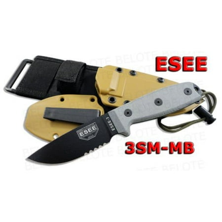 ESEE -3S with Modified Pommel Black Blades with Micarta Handles and Brown Molle