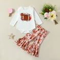 thumbnail image 2 of AOMPMSDX Outfits Set For Girls Toddler Girls Long Sleeve Bodysuit Romper Cartoon Rugby Football Prints Pants Outfits White 0 Months-3 Months, 2 of 7