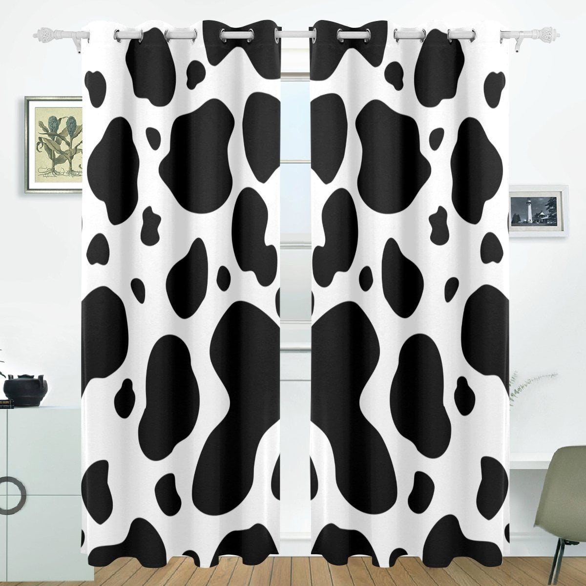 POPCreation Black And White Cow Pattern Window Curtain Blackout Curtains Darkening Thermal Blind