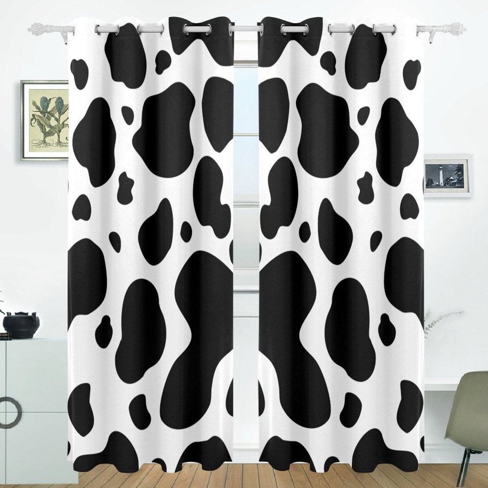 POPCreation Black And White Cow Pattern Window Curtain Blackout