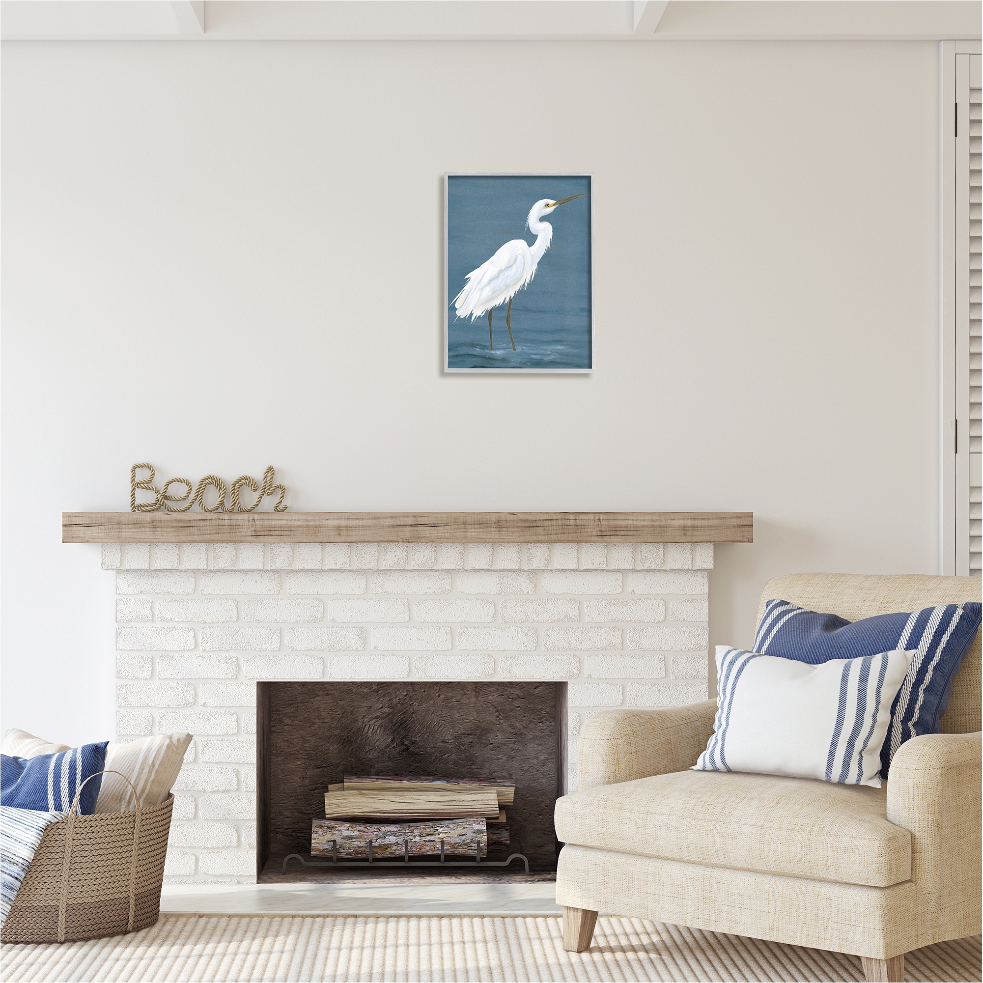 Stupell Industries Egret in Shallow Water Animals & Insects Painting Gray Framed Art Print Wall Art, 16 x 20