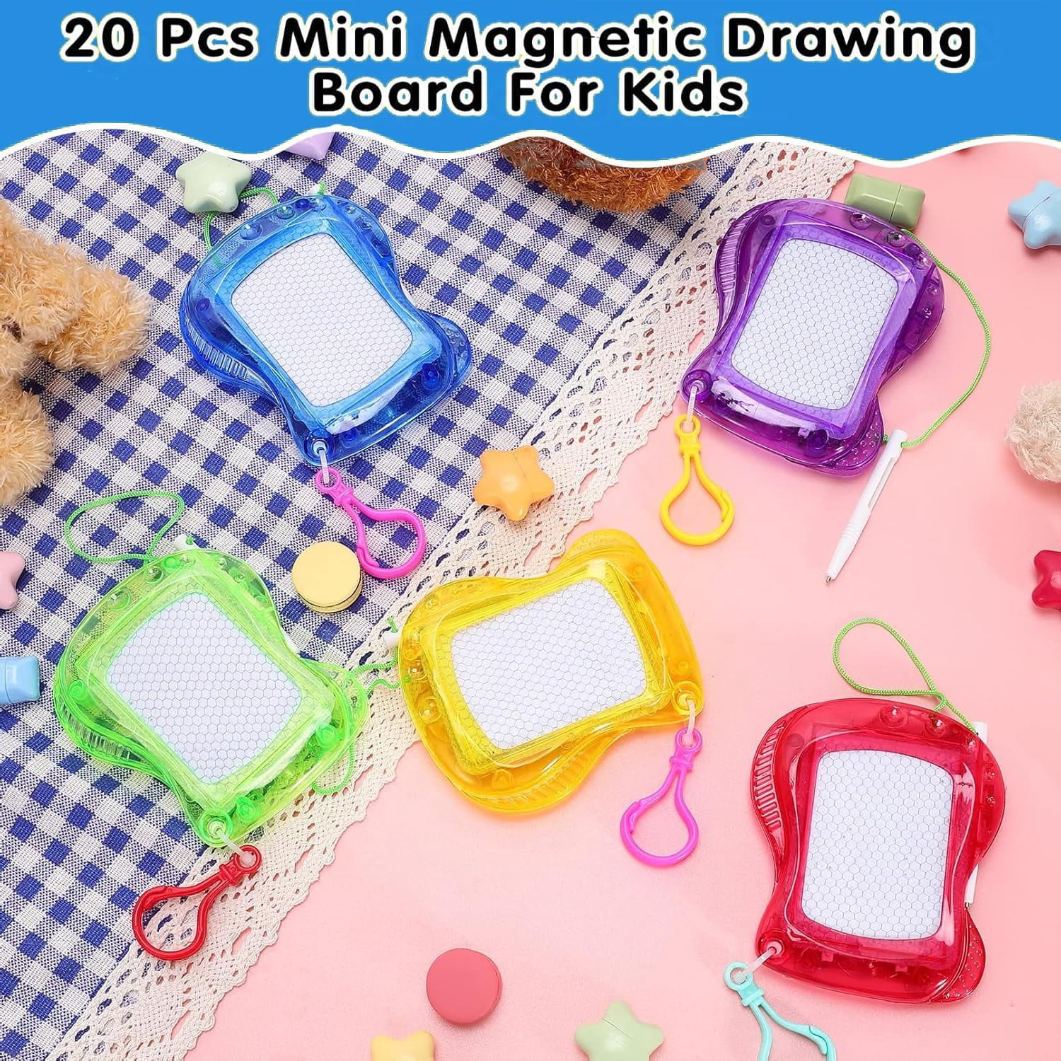 20 Pieces Mini Magnetic Drawing Board for Kids,Mini Doodle Board with Backpack Keychain Clip,Mini Magnetic Doodle Board for Boys Girls Party Favor,5 Colors