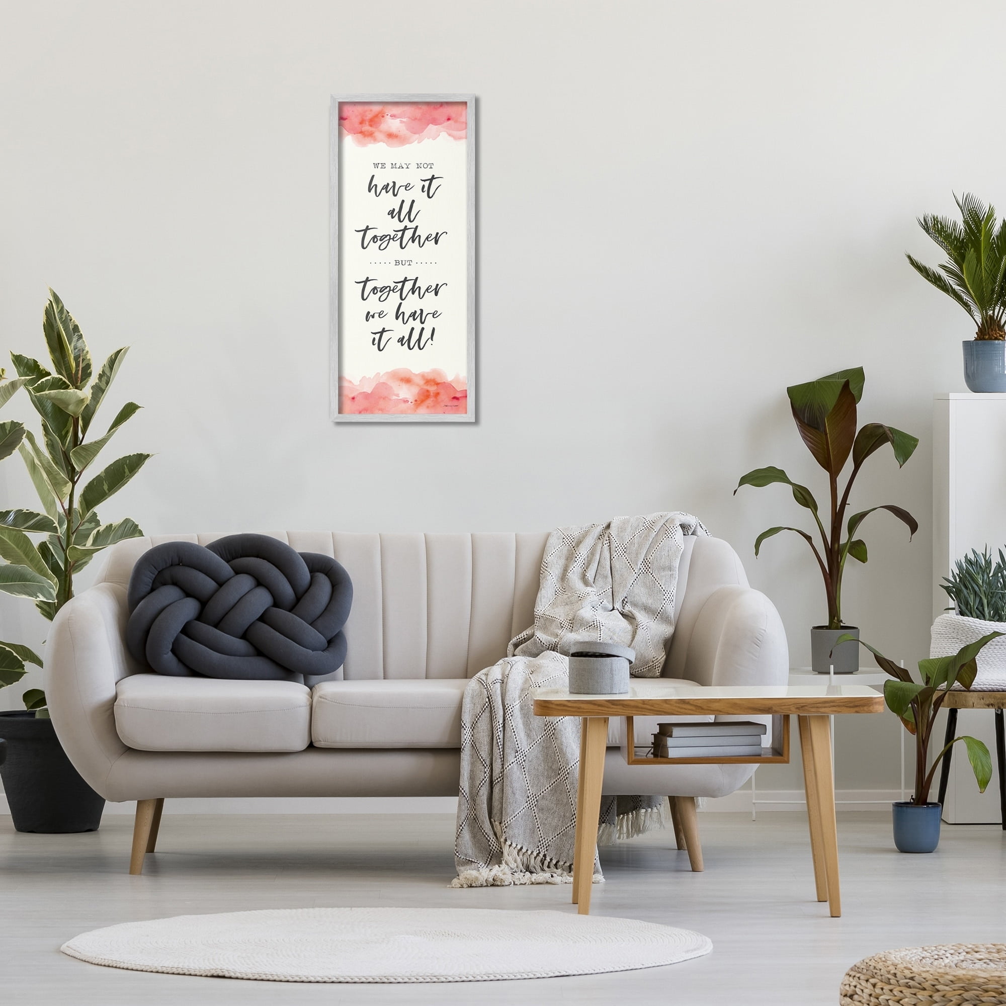 Stupell Industries Together We Have It All Peach Coral Watercolor Typography Gray Framed Art Print Wall Art, 13x30, by Stephanie Workman Marrott
