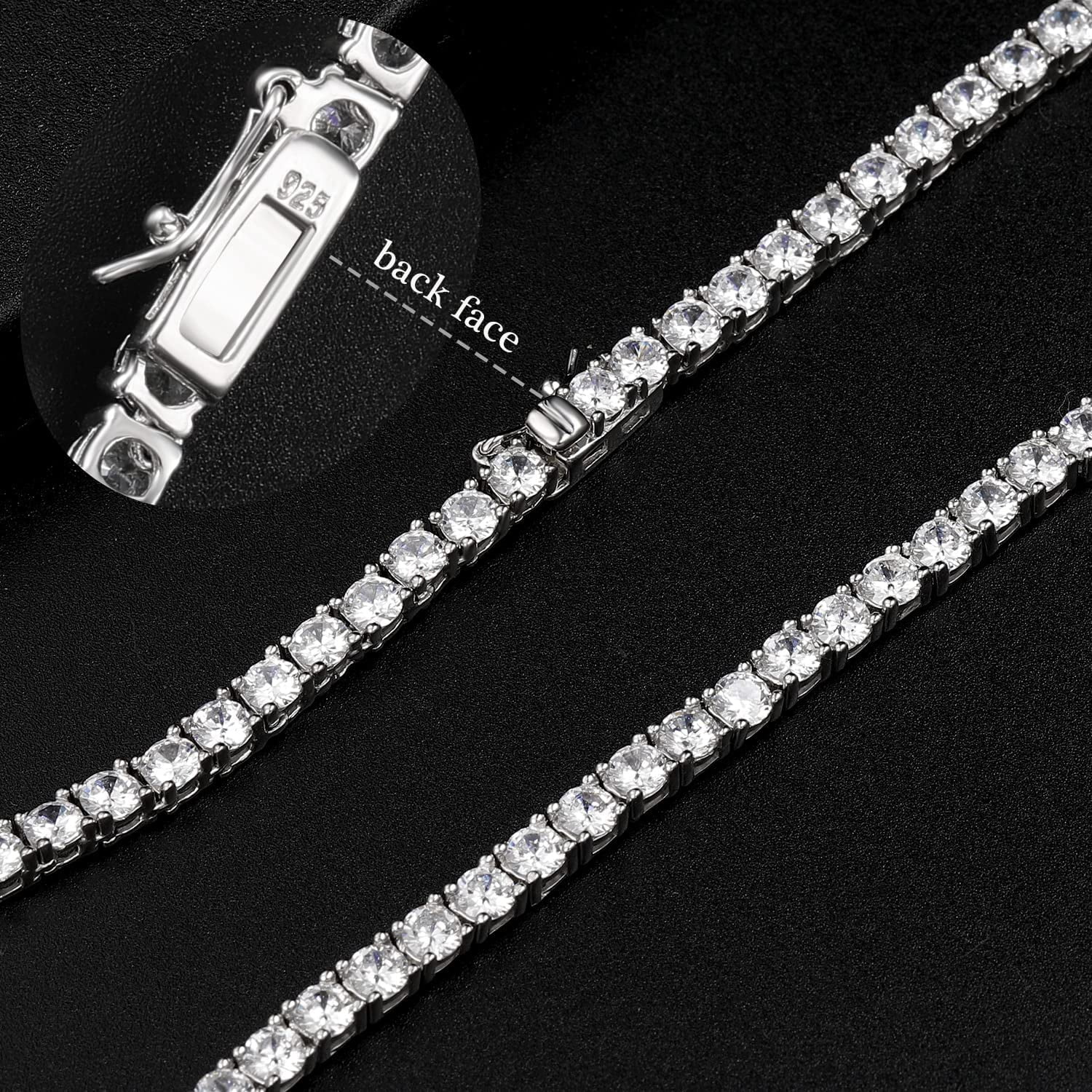 3mm Simulated Diamond Tennis Necklace Chain for Women 925 Sterling Silver  Cubic Zirconia Couples CZ Bangle Bracelet Anklet Mens Best Friendship  Hypoallergenic Jewelry Gifts 20inches 