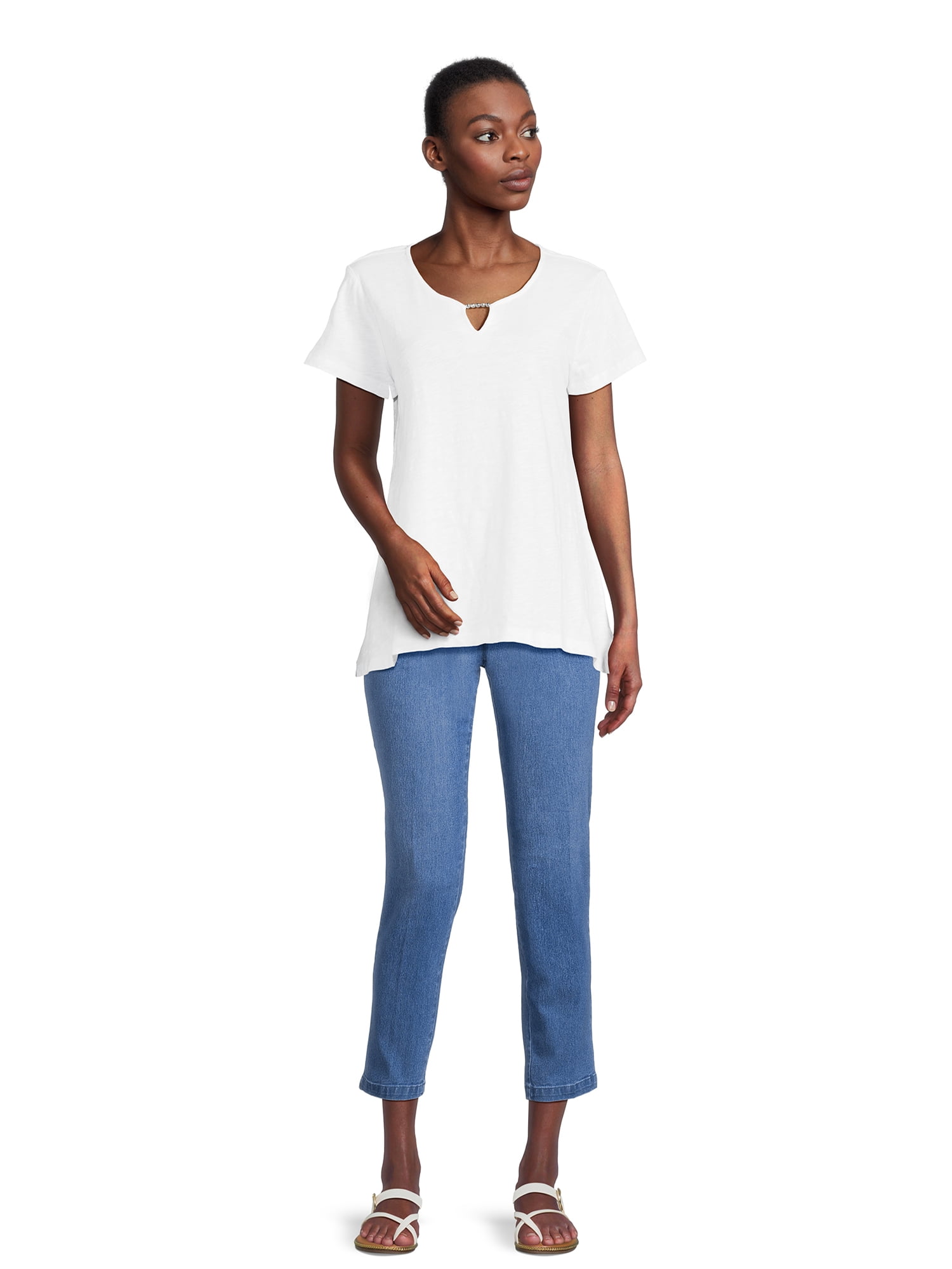 RealSize Women's Sharkbite Hem Tee with Short Sleeves, Sizes XS-XXXL