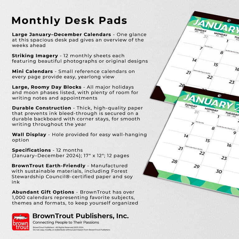 Large Print | 2024 17x12" Monthly Desk Pad Calendar | BrownTrout -  Walmart.com