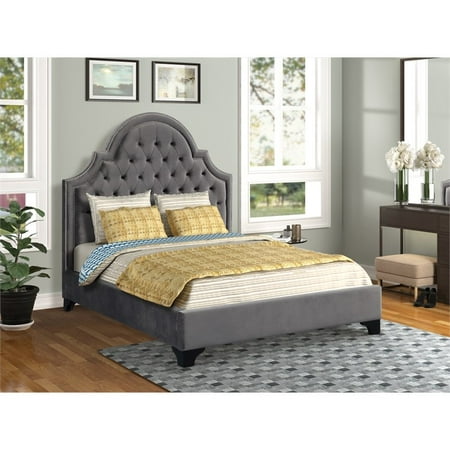 Galaxy Home Alisha Upholstered Velvet Full Bed In Gray
