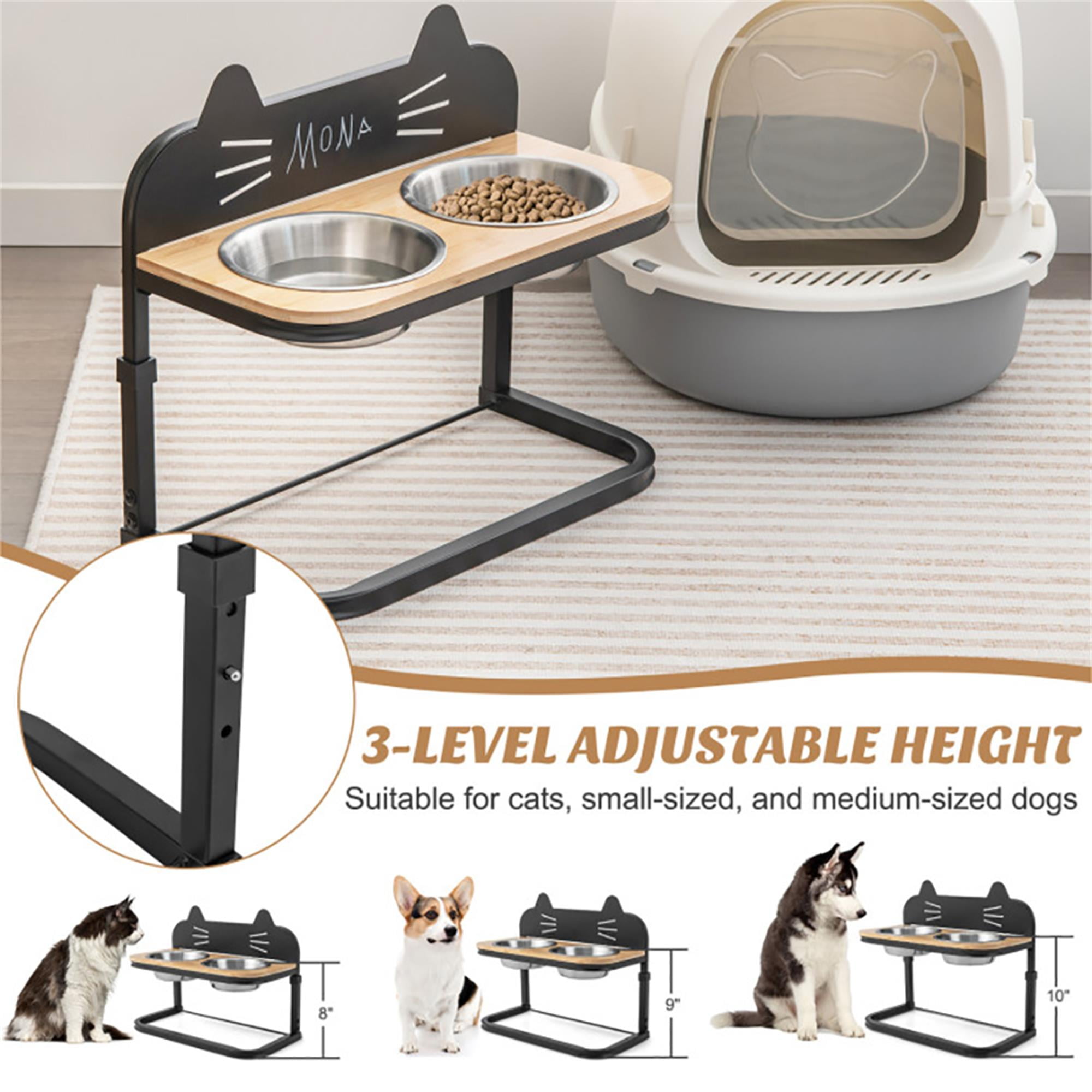 resenkos 8"-10" Elevated Pet Feeder with 2 Stainless Steel Dog Bowl, Pet Food Bowls for Feeding Small Medium Dogs Cats Puppies, Black