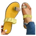 thumbnail image 3 of Anuirheih Women's Slide Sandals Rhinestone Pearl Open Toe Flat Sandals Slip On Toe Ring Slide Casual Summer Beach Sandals(Yellow), 3 of 9