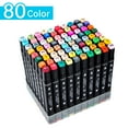 thumbnail image 1 of Graflsoa Dual-Tip Alcohol Markers Set with 80 Vibrant Colors, 1mm Fine & 6mm Chisel Tips, Smooth Blending, Transparent Stand, Black Cloth Bag for Anime Art & Design, 1 of 7