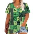 thumbnail image 4 of Tamaño Más Manga Corta Tops para la Impresión de Cuello en V de las Mujeres, Color Sólido Base de Verano Blusa Casual, 4 of 7