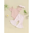 thumbnail image 4 of Suealasg Baby Girls Summer Flare Pants Outfits Short Sleeve 3D Bow Romper + Elastic Waist Flare Pants + Checkboard Headband Toddler Newborn Girls Summer 2 Piece Set, 4 of 9