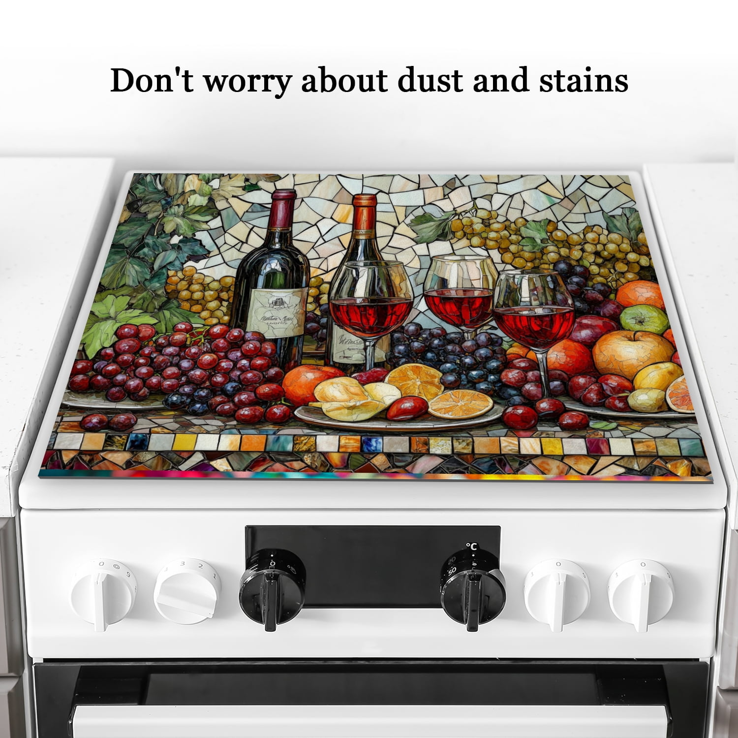 Cover for Stove Top Electric Flat Top, Red Wine Glasses, Oven Protector Mat, Glass Induction Cooktop Protector mat, Range Cover for Kitchen RV (28×20 Inch)