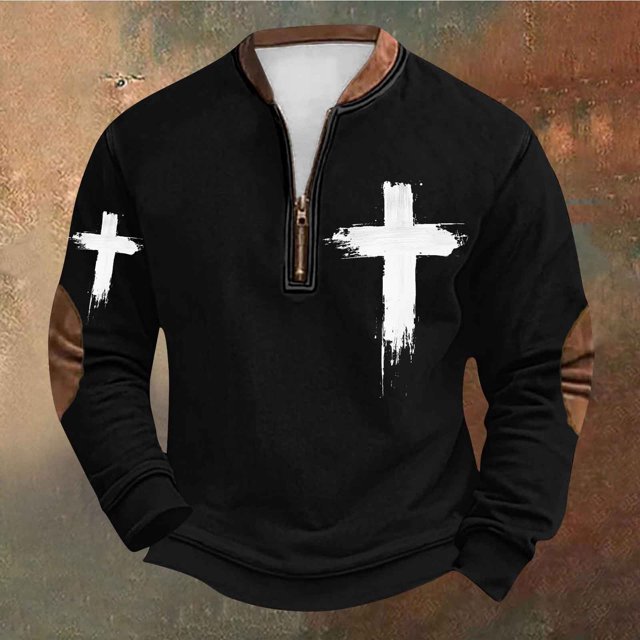Styesk Chemises pour Hommes Grande Taille Impression Demi-Fermeture Éclair Col Rond Imprimé Vintage Manches Longues