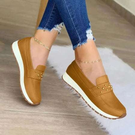 

Cathalem Sneaker Wedges Shoes for Women Ladies Fashion Solid Color Leather Metal Decoration Comfortable Sneaker Guards Womens Brown 7