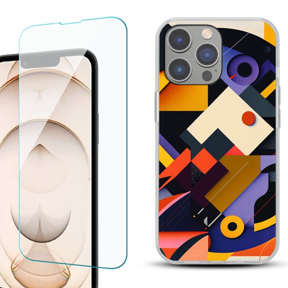 OneToughShield ® for iphone 13 Pro Shockproof Phone Case, with Tempered Glass Screen Protector - Abstract Art