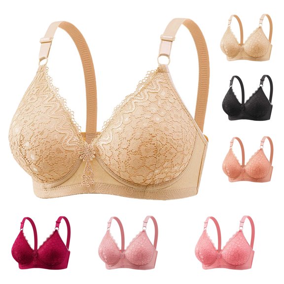 Women Lightweight Lace Bra V Neck Wireless Push up Bras Breathable Comfy Daily Tops