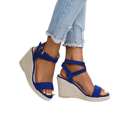 

Harsuny Women s Espadrilles Wedge Ankle Strap Sandals Open Toe Platform Wedges Shoes Beach Summer Size 4.5-9