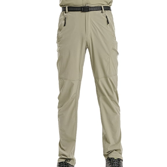 HOOMEUMY Men's Outdoor Quick-Dry Hiking Pants Lightweight Water-Resistant Stretch Cargo Pants with Zipper Pockets Green M
