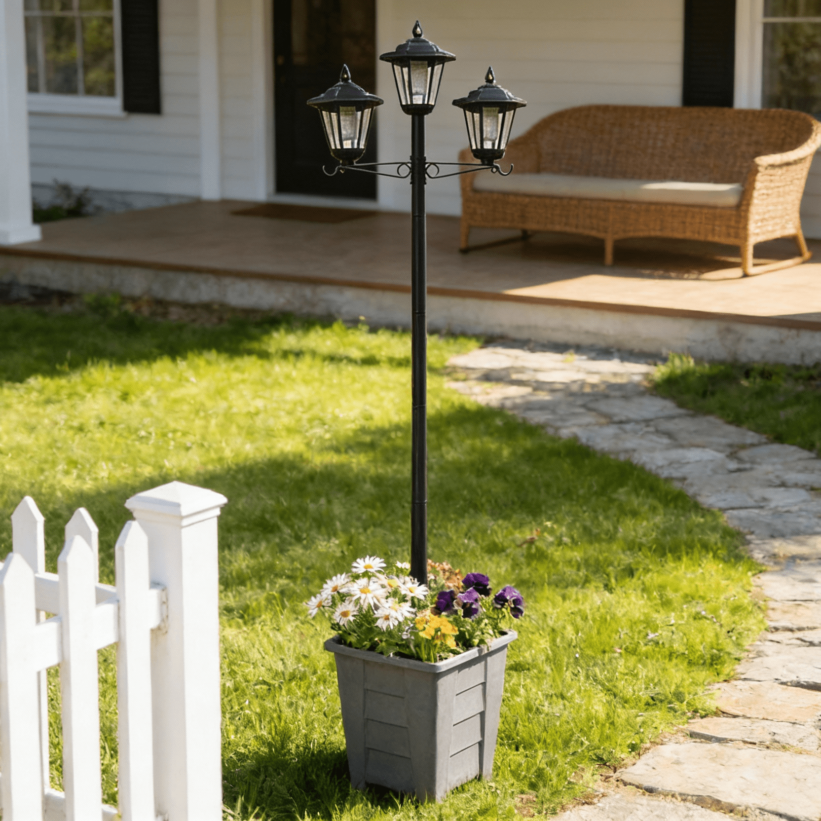 DJGIFI Solar LED Outdoor Lamp Post Light with Planter Bohemian 3-Head Waterproof 1-Pack 18.9 x 9.84 x 68.9 in