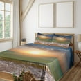 thumbnail image 2 of Ambesonne Seascape Fitted & Top Sheet Set with Shams, Sandy Beach Waves Sunset, Multicolor, 2 of 5