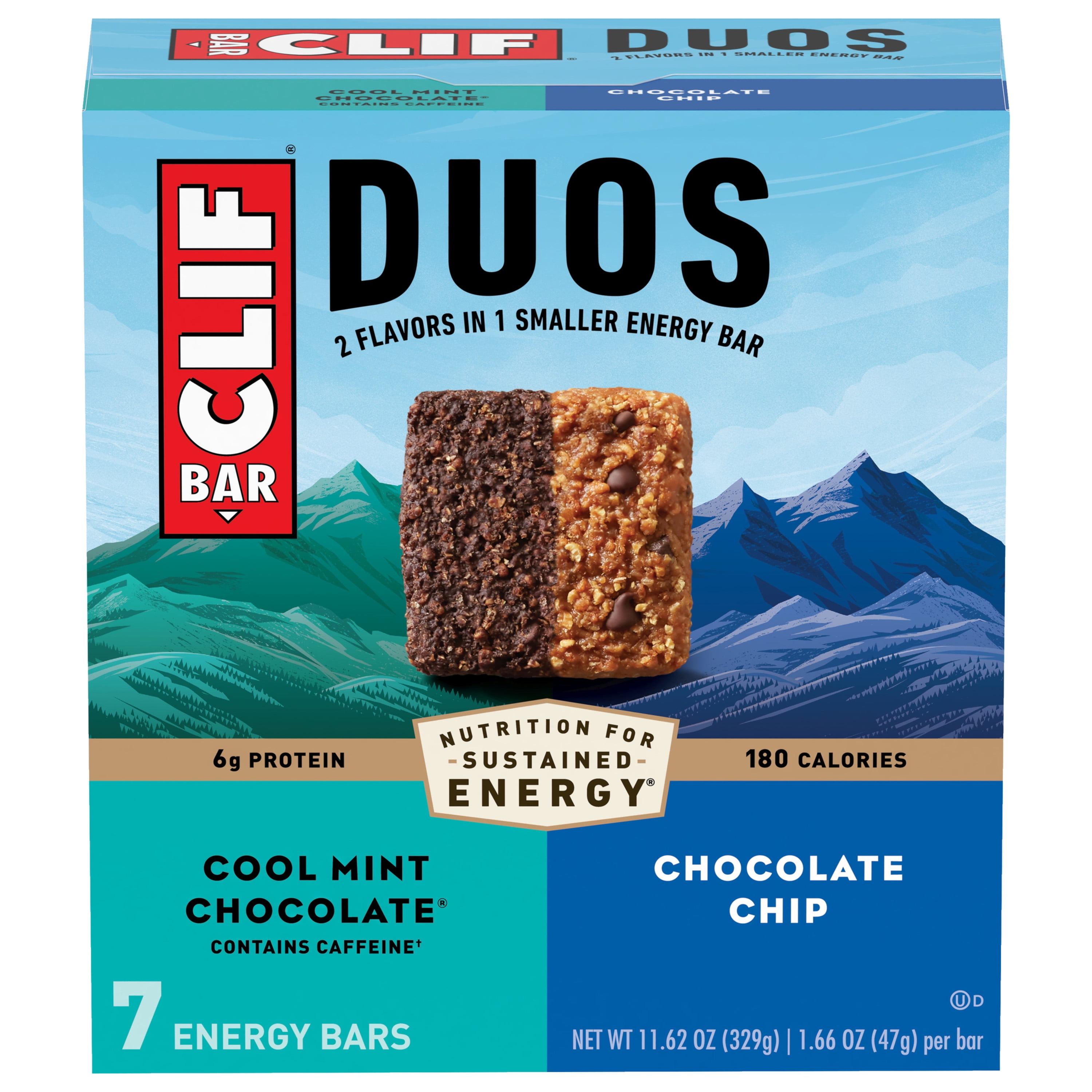 CLIF Bar Duos Cool Mint Chocolate & Chocolate Chip Energy Bars, 7 Ct, 1.66 oz