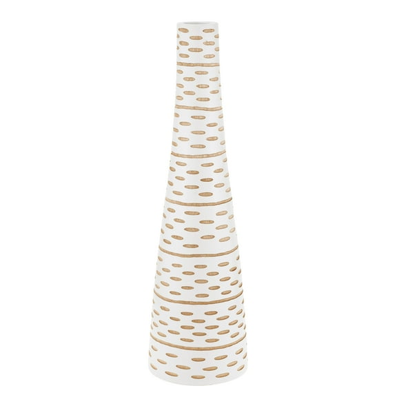 AeraVida Modern Bold Zebra Etched White Mango Tree Wood Bottle-Shaped Vase for Home Decor