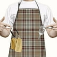 thumbnail image 2 of Brown Beige Plaid Checkered Pattern Apron-Garden Aprons for Women with Pockets-Cotton Linen Waterproof Kitchen Cooking Gardening Aprons Adjustable for Kitchen,Cooking,BBQ and Salon 33x27 Inch, 2 of 7