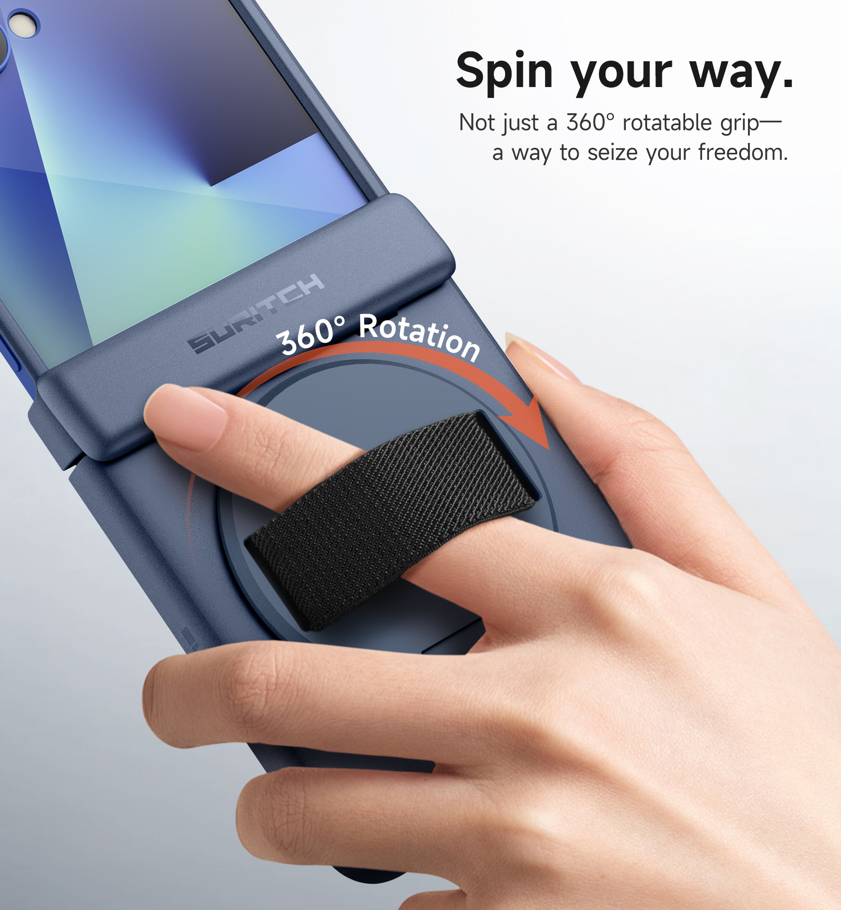 Suritch Phone Case for Samsung Galaxy Z Flip 7 with Rotatable Hand Grip, Kickstand and Screen Protector, Rugged Shockproof Protective Cover, Blue